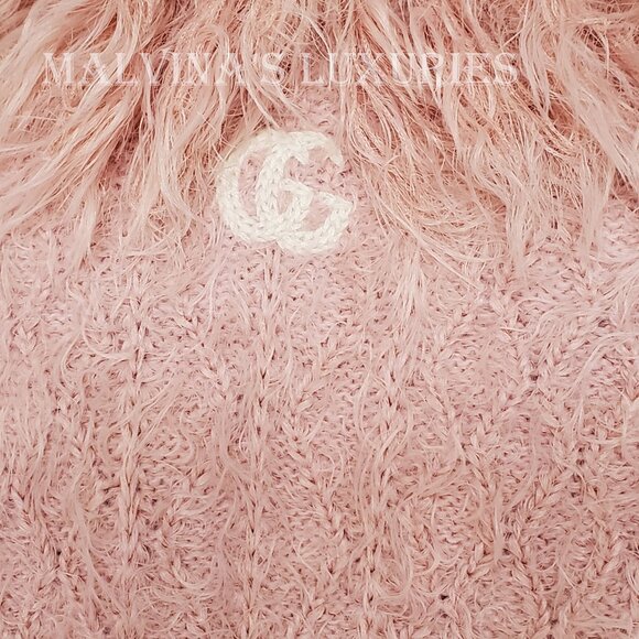 GUCCI SWEATER FUR EFFECT STITCH ROSE WOOL CARDIGAN w G LOGO sz L / LARGE - Picture 7 of 11